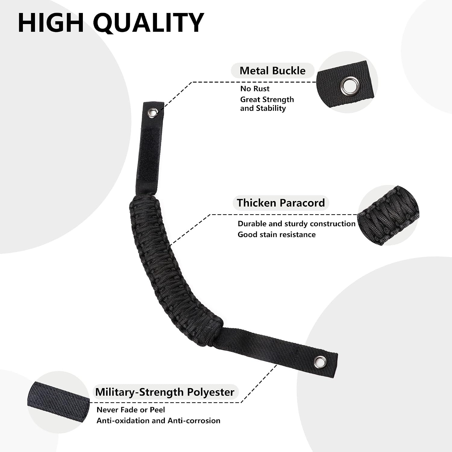 sukemichi for Bronco Grab Handles, Paracord Roll Bar Grab Handles for 2021 2022 2023 2024 2025 2026 Ford Bronco Accessories 4 Door 2 Door, Black, 4 Pack