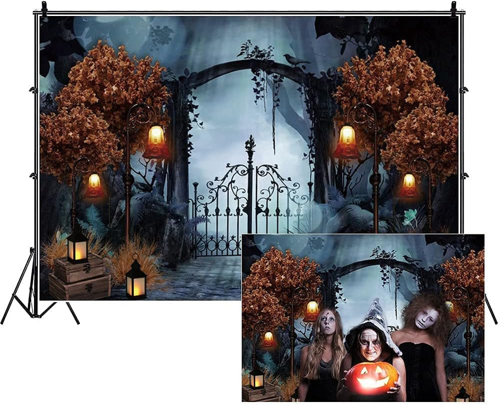 Halloween Backdrop 10x8ft Spooky Cemetery Gate Scary Photo Background