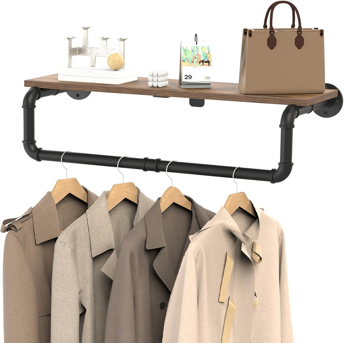 industrial pipe clothes rack,hanging rod,37.6×10.2×5.9 inch, main product view