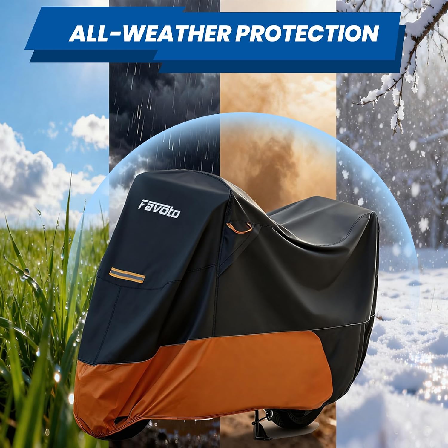 Favoto Motorcycle Cover for Harley Davidson Heavy Duty 420D Oxford | Touring Motorcycle Cover Waterproof Outdoor for Street Glide, Road Glide, Road King, Ultra Limited, CVO Fits up to 110"