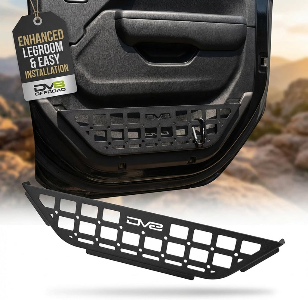 DV8 Offroad Slim Jeep Front Door Storage Pockets Compatible with 2018-2026 Jeep Wrangler JL & 2020-2026 Gladiator JT - Molle Jeep Door Pockets & Net Replacement, Slimmer Design for Improved Legroom