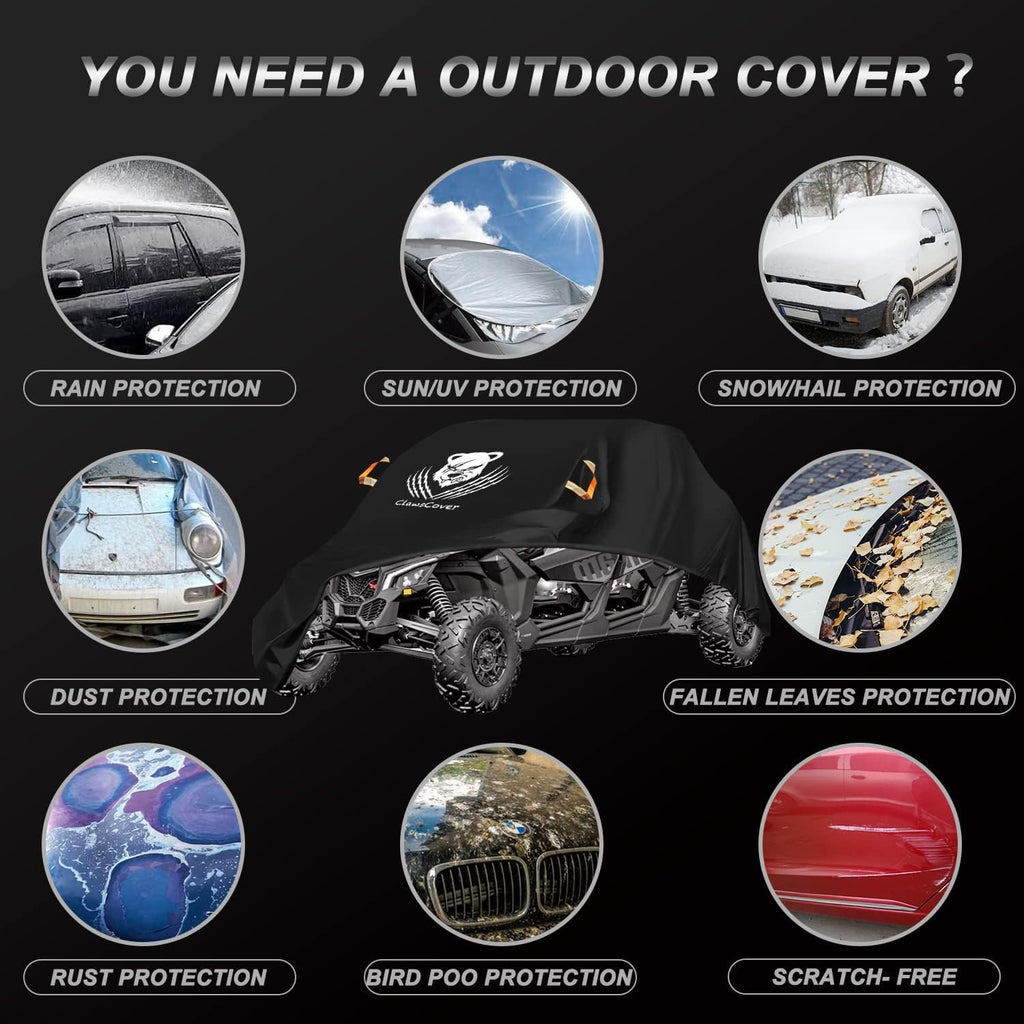 UTV Cover 4 Seater,Durable Oxford Cloth,Weatherproof Side by Side Cover | Waterproof Outdoor RZR Covers,Rip-stop Anti-UV Windproof,Fits for Polaris Ranger Can-am Honda Kawasaki Vehicles,167x65x76