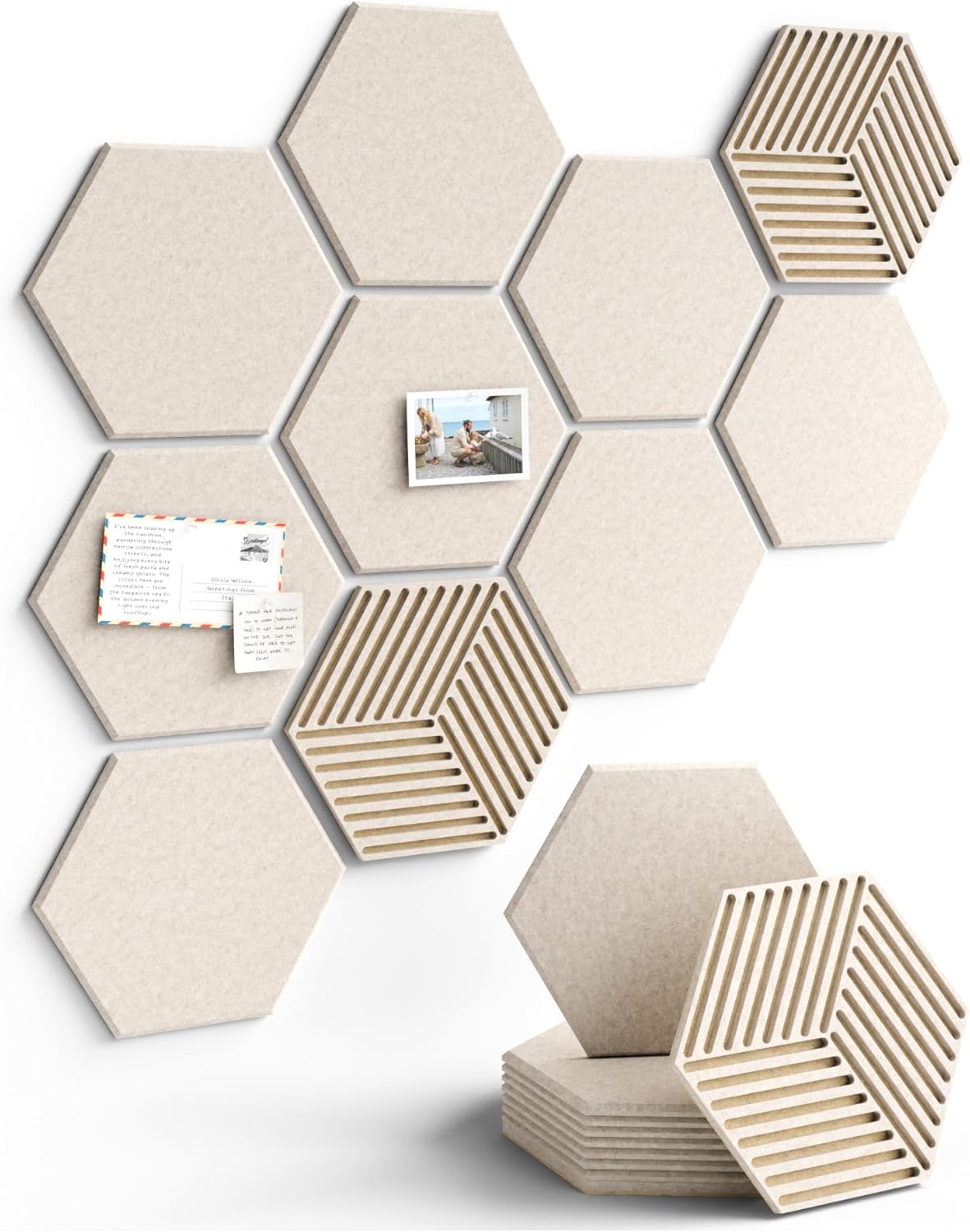 fluxynara 10-pack hexagon felt bulletin board tiles, oatmeal, main product view
