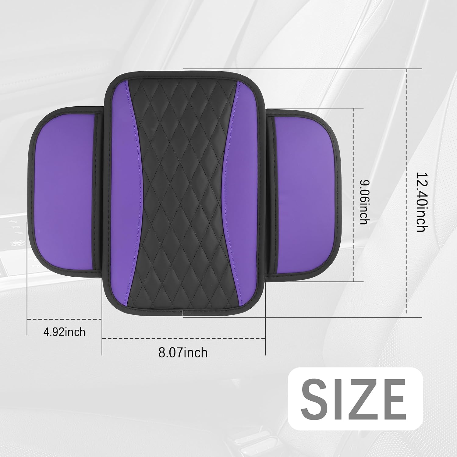 IHOTDER Patchwork Leather Center Console Covers for Cars,Upgraded Arm Rest Cover for Car with Side Storage Pocket for Car Seat Organizer,Middle Console Cover Stylish Car Decoration (Purple)