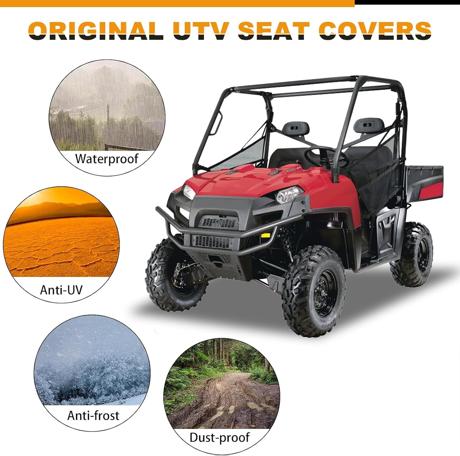 UTV Seat Cover Replacement for 2010-2014 Polaris Ranger 400 EV 500 570 800 Midsize Crew 45”x16.5” Thickness Waterproof PU Leather Black
