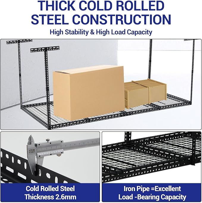Overhead Garage Storage Rack 4x6 FT, Steel Ceiling Shelves 330lb Capacity - Image 3