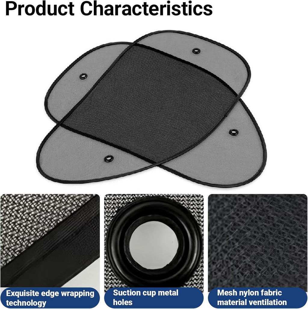2 PCS Car Window Shade, 25.5 x 14.9 Inch Mesh Sunshade with Suction Cups for Side Windows, Glare and UV Rays Protection, Baby Side Window Car Sun Shades, Universal for Most Car, Truck, SUV