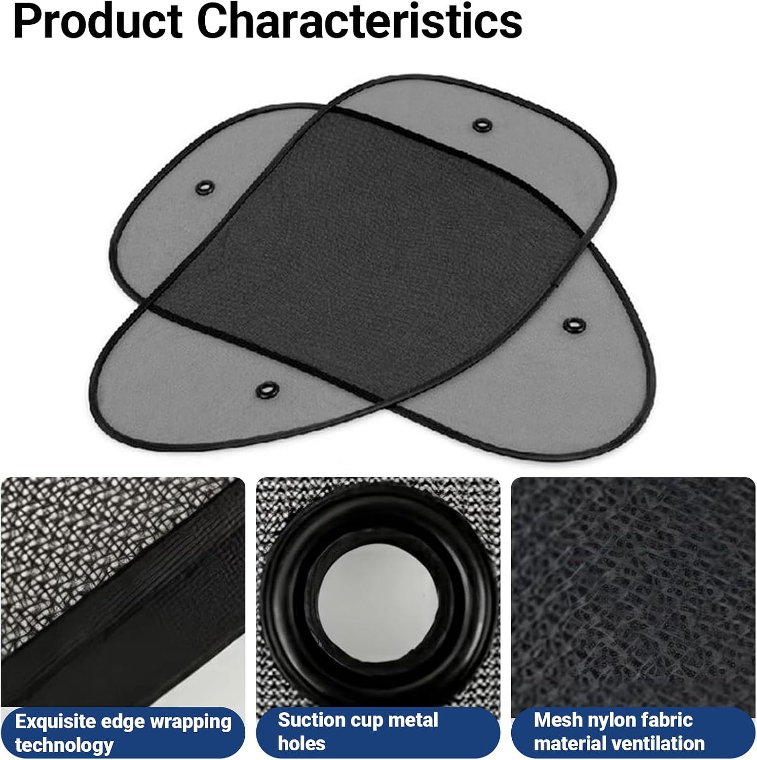 2 PCS Car Window Shade, 25.5 x 14.9 Inch Mesh Sunshade with Suction Cups for Side Windows, Glare and UV Rays Protection, Baby Side Window Car Sun Shades, Universal for Most Car, Truck, SUV