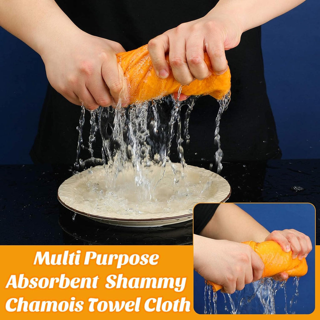 10 Pack 20" x 27" Shammy Cloths Absorbent Chamois Towel for Car Drying German Shammy Cloth Bulk Machine Washable Reusable Multi Purpose Orange Towels Anti Scratch for Home Car Pet Wash