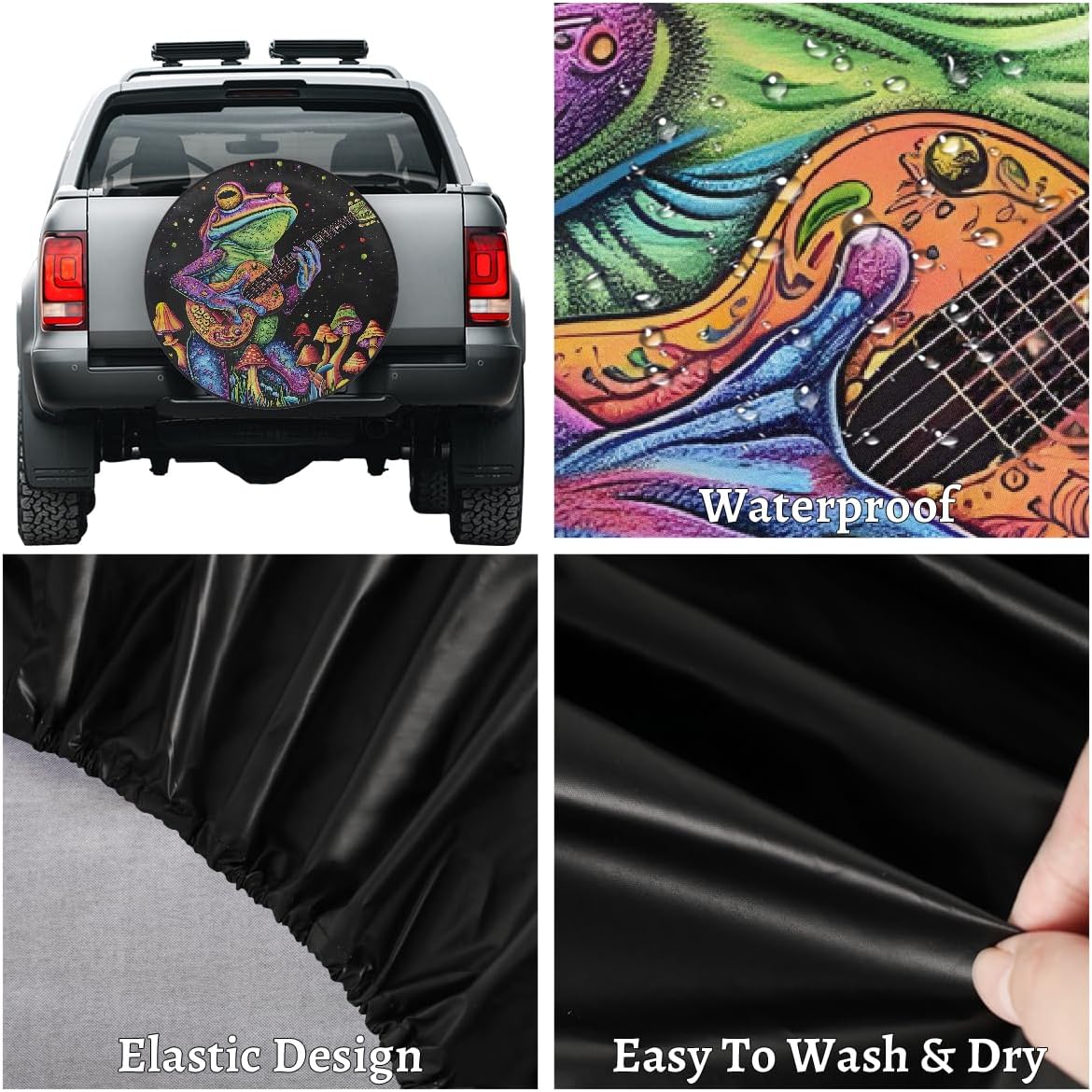 Frog Mushroom Guitar RV Camping Spare Tire Covers Weatherproof Dustproof Tire Covers, for Travel Trailer Camper Jeep RV SUV Truck,Wheel Protectors Cover Fit 14 Inch