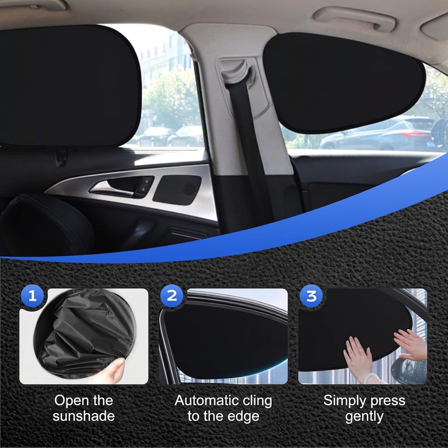 Car Side Window Sunshade, Upgrade Static Cling UV Protection Sun Shade, Car Window Shade Universal Fit for Most Vehicles Camping Travel (2PCS Rear)