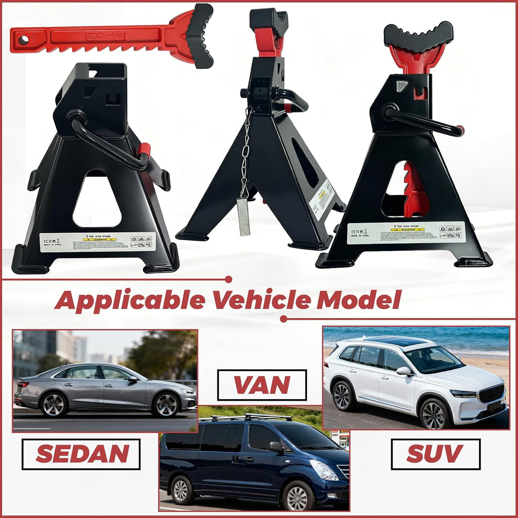 HENBOW Jack Stands,3 Ton(6600 Lbs) Capacity Car Jack Stand with Lock Pin,11.02"-16.14" Adjustable Height for Cars Trucks,Garage, SUV, UTV/ATV,1 Pair,Black