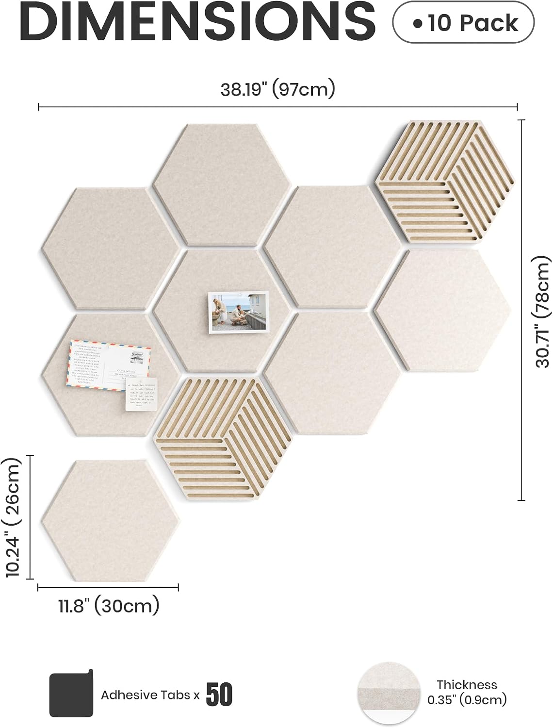 fluxynara 10-pack hexagon felt bulletin board tiles, oatmeal shown in use