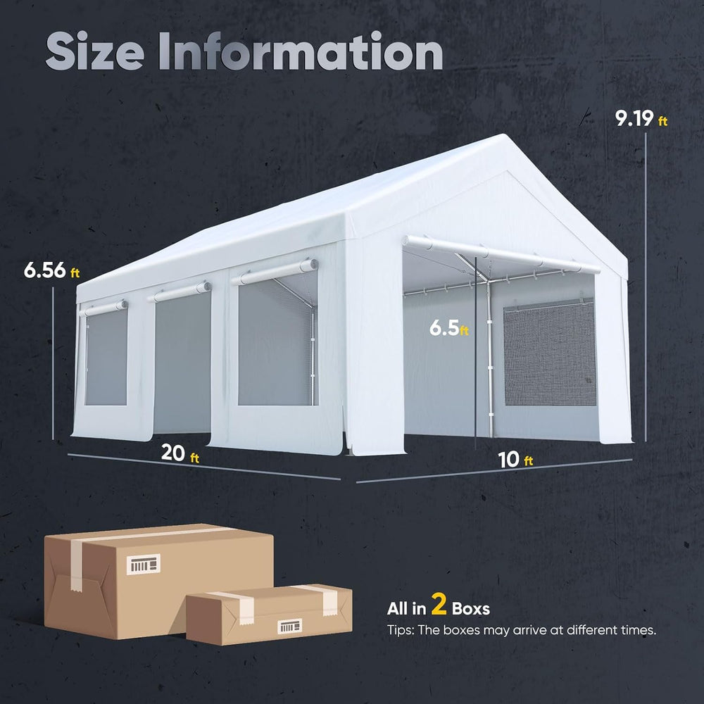 Quictent 10x20 ft Carports with Side Zipper Doors
