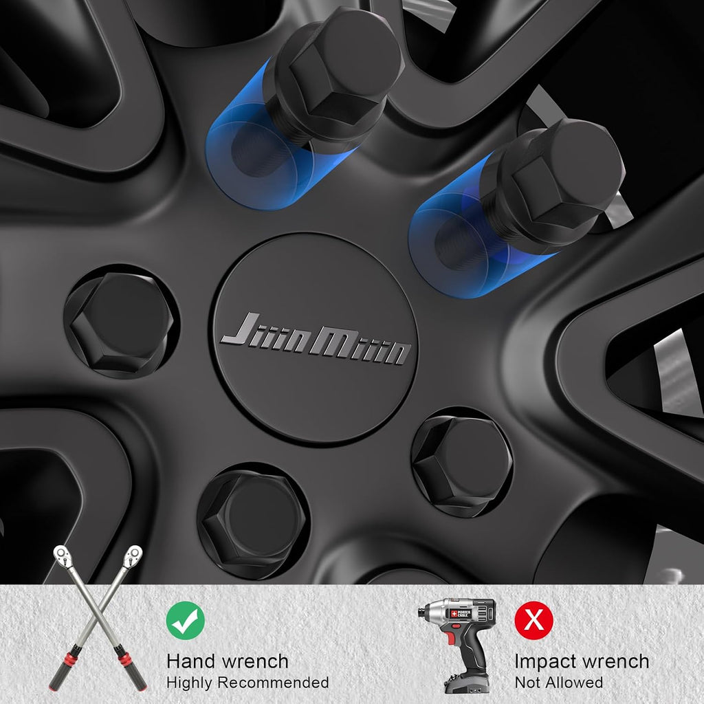 JiiinMiiin M14x1.5 Black Wheel Lug Bolts, WheelBolt Thread for Wheel Spacers, 17mm Hex, 28mm Thread Length, Conical Seat, 20 Pack