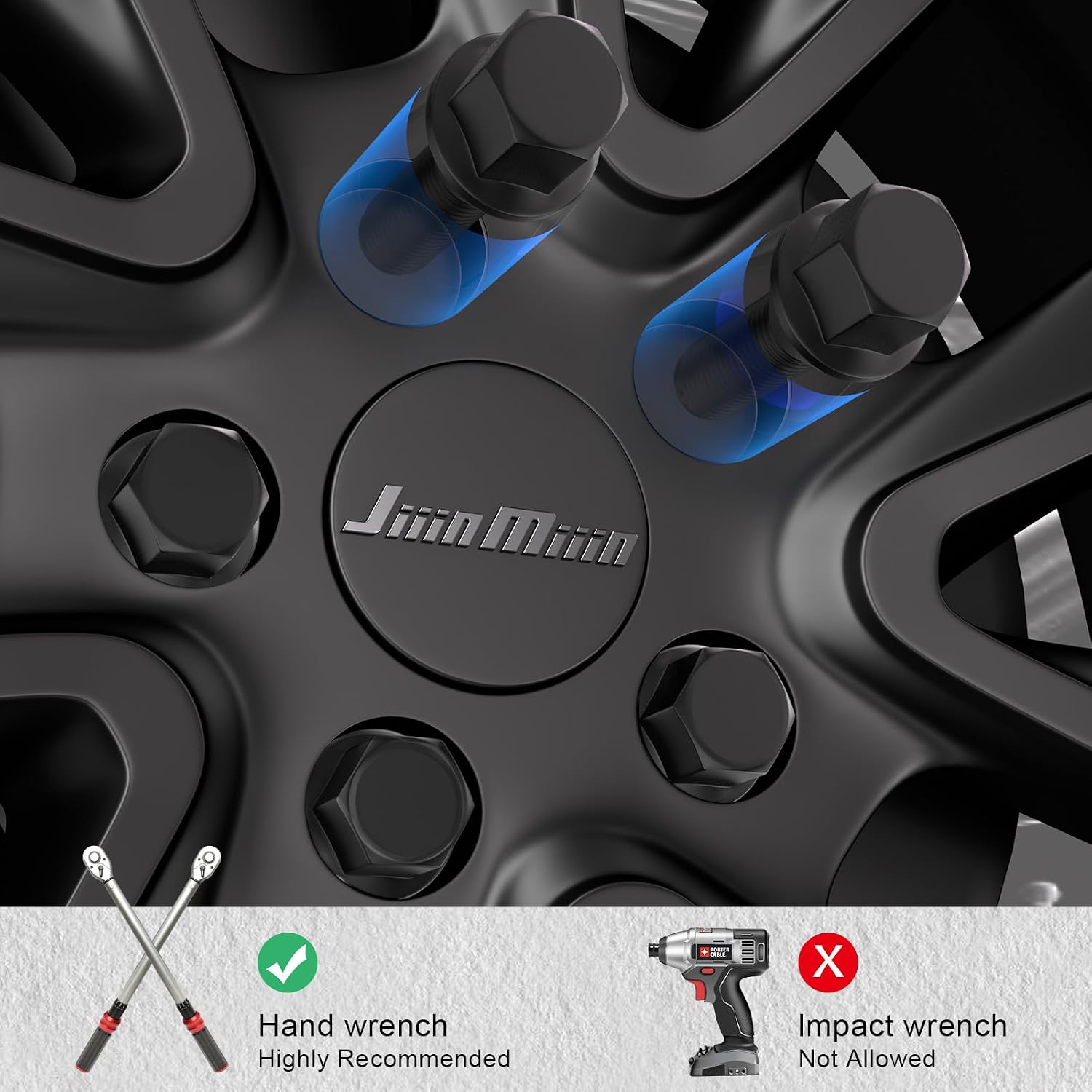 JiiinMiiin M14x1.5 Black Wheel Lug Bolts, WheelBolt Thread for Wheel Spacers, 17mm Hex, 28mm Thread Length, Conical Seat, 20 Pack