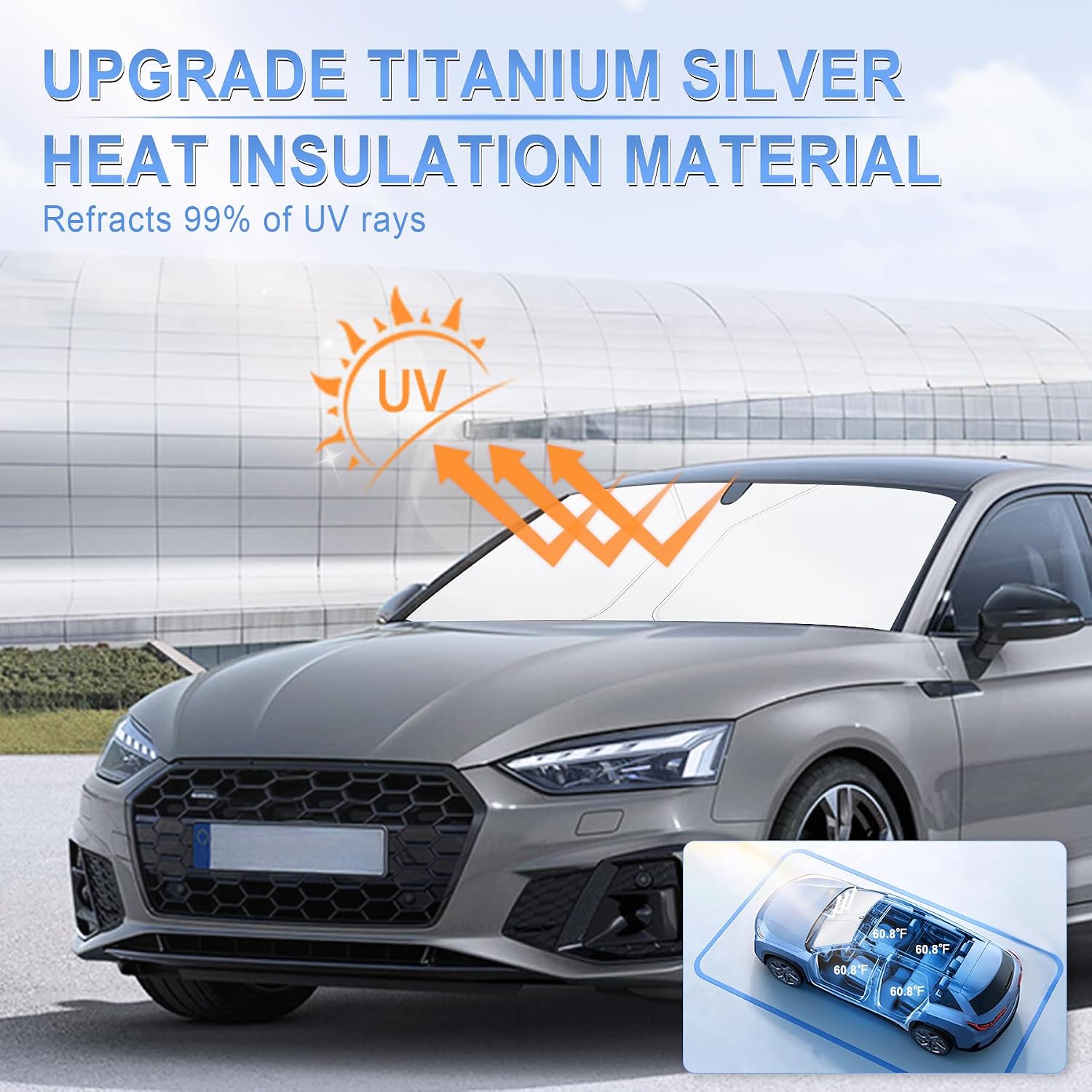 SINGARO 300T Universal Car Windshield Sun Shade, Foldable Reflective for Windshield & Window Shades with Overlapping Design, Car Interior Accessories (55" L x 26.7" W)