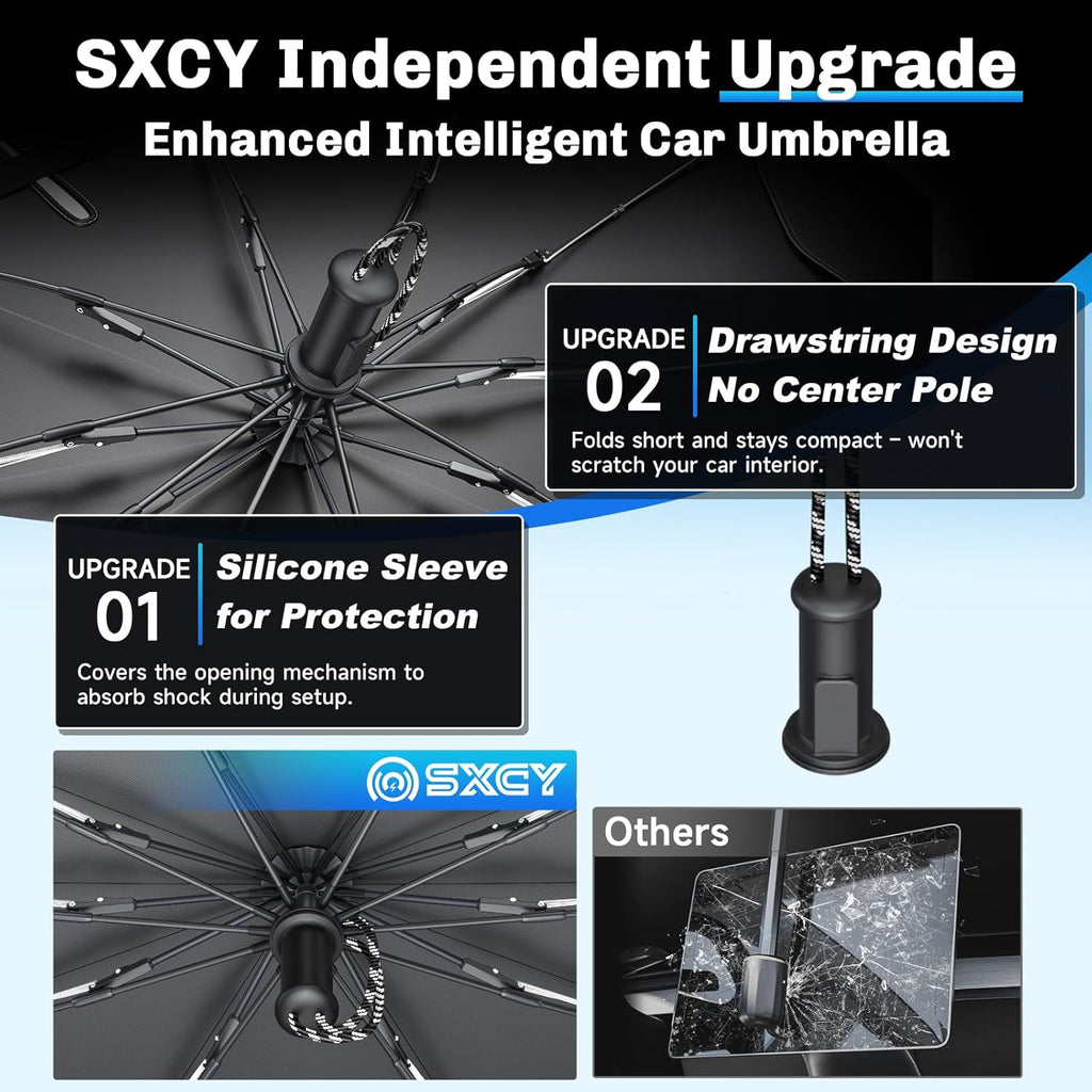 SXCY for 2022-2025 2026 Rivian R1T/R1S Windshield Umbrella Sunshade [Easier Foldable] for 2025 2026 Rivian R1T/R1S Accessories 2026 R1S Sunshade Umbrella 2025 2026 R1T/R1S Windshield Umbrella Shade