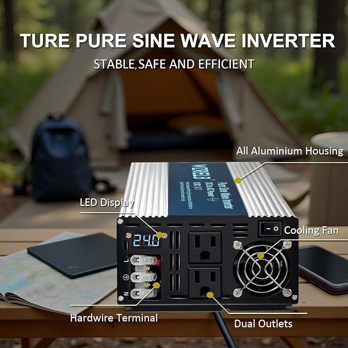 WZRELB 4000W Pure Sine Wave Inverter, Car Power Inverter 24V DC to 110V 120V AC - Image 2