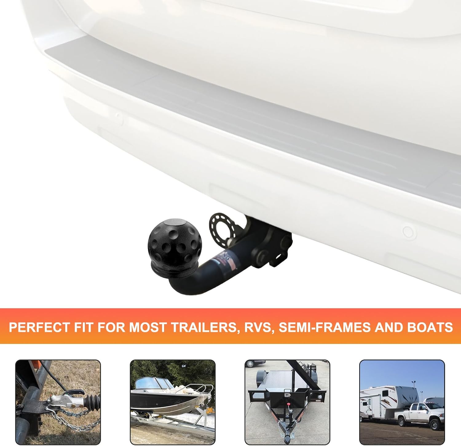 2 PCS Trailer Ball Cover, 2 Inch Rubber Waterproof Towing Hitch Ball Protective Cover, Universal Dustproof Tow Ball Sleeve Replacement for Truck RV Trailer, Car Accessories (Black)