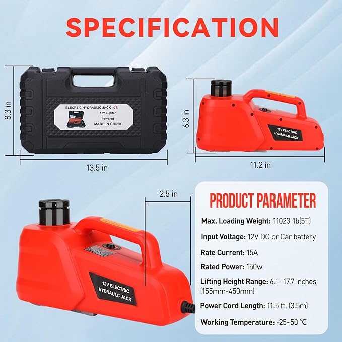 Electric Car Jack 5 Ton 12V Hydraulic Jack Portable Car Lift Floor Jack Stand - Image 5