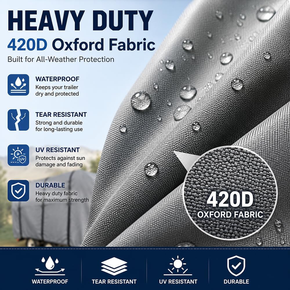 Custom Fit Travel Trailer Cover for Flagstaff Super Lite 30RDT 2025-Present, Heavy Duty 420D Waterproof RV Cover, Windproof All Weather Camper Storage Cover