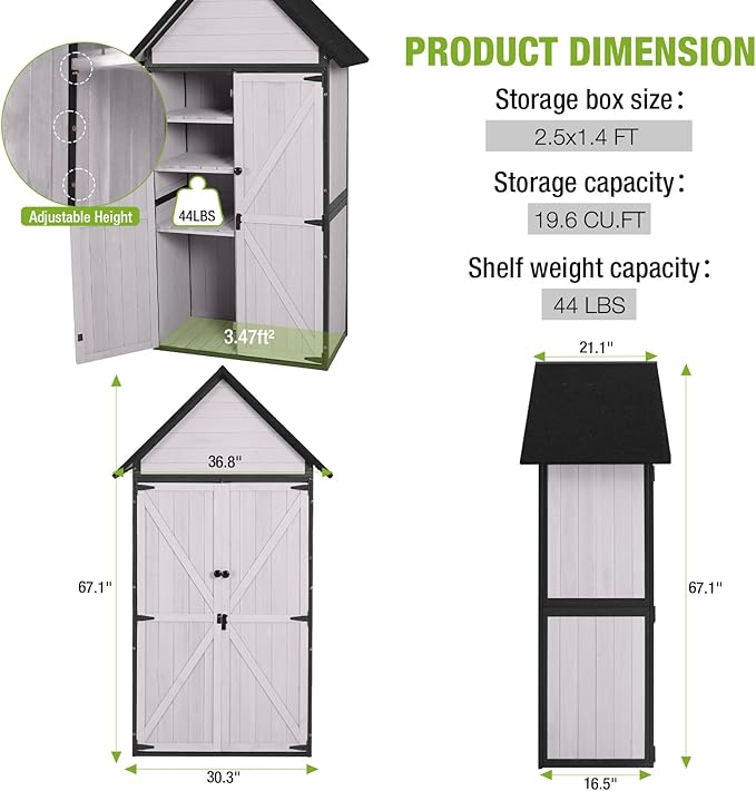 GUTINNEEN Sheds Outdoor Storage Wooden Garden Tool Shed - Image 6