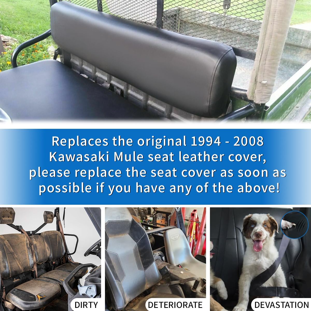 Front Bench Seat Cover Replacement for 1993-2008 Kawasaki Mule 2500 2510 3000 3010