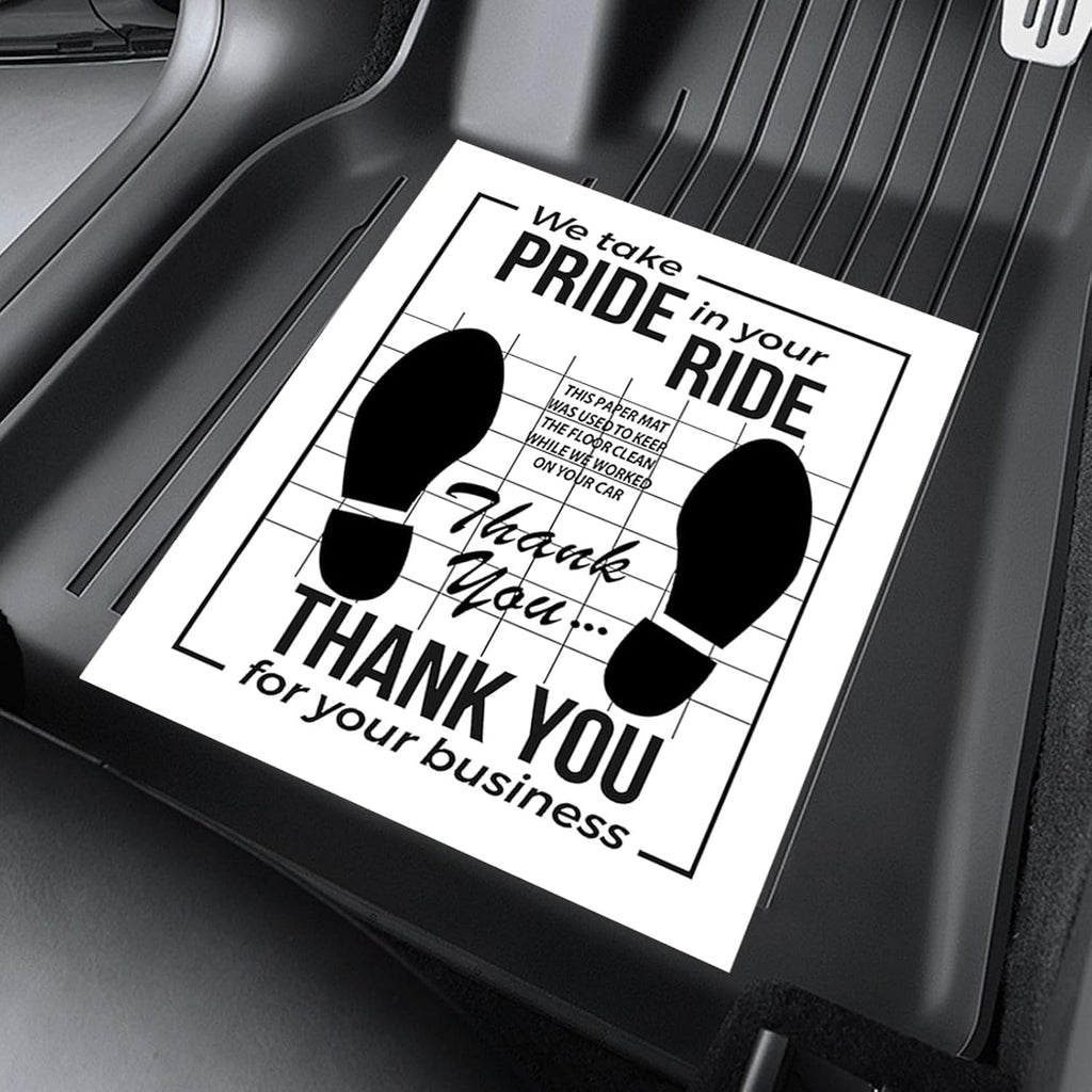 50 PCS Car Paper Floor Mats, Disposable Auto Carpet Protector with Footprint Words, 16 x 20 Inch Universal Temporary Vehicle Floor Pads for Automotive Detailing Wash & Protection (White)