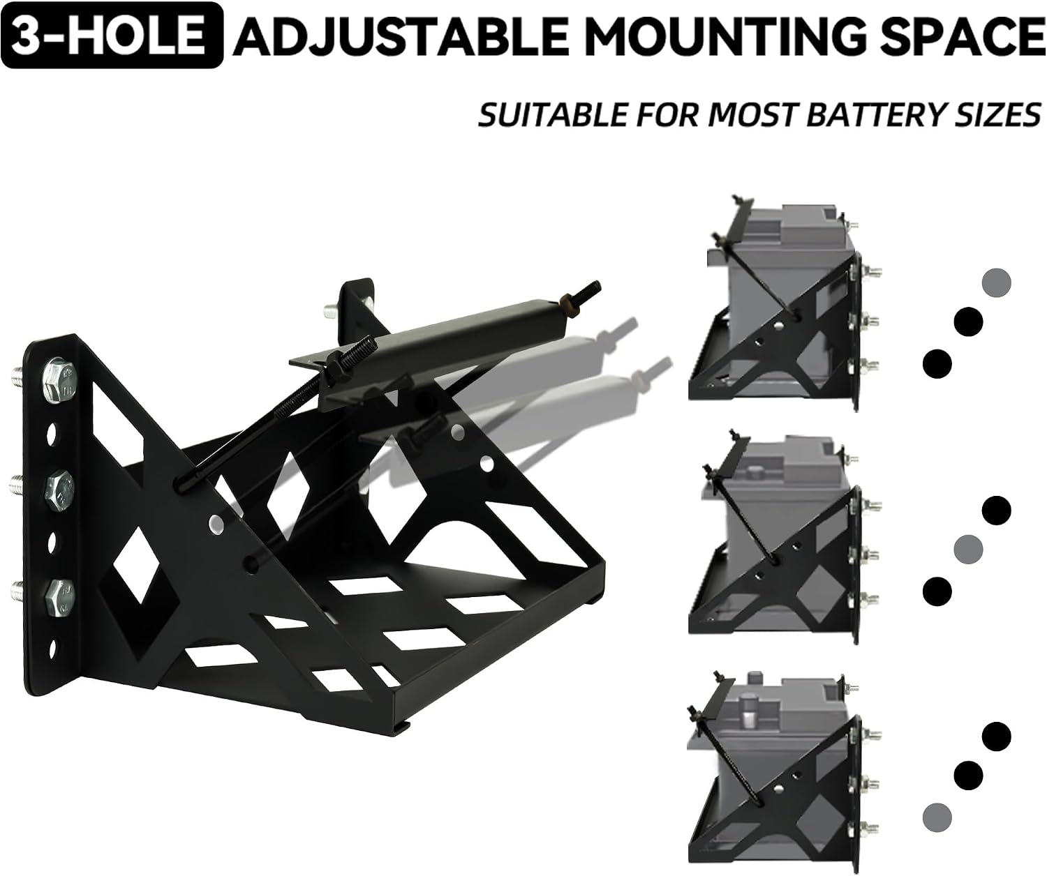 Metal Steel Battery Mounting Trays Bracket, Bolt-in Battery Tray | Tray Fits Up to 10.63"×7.06"×7.5" Battery, for Car RV Trailer Boat Truck Marine, Waterproof,Anti-Corrosion, No Rusting