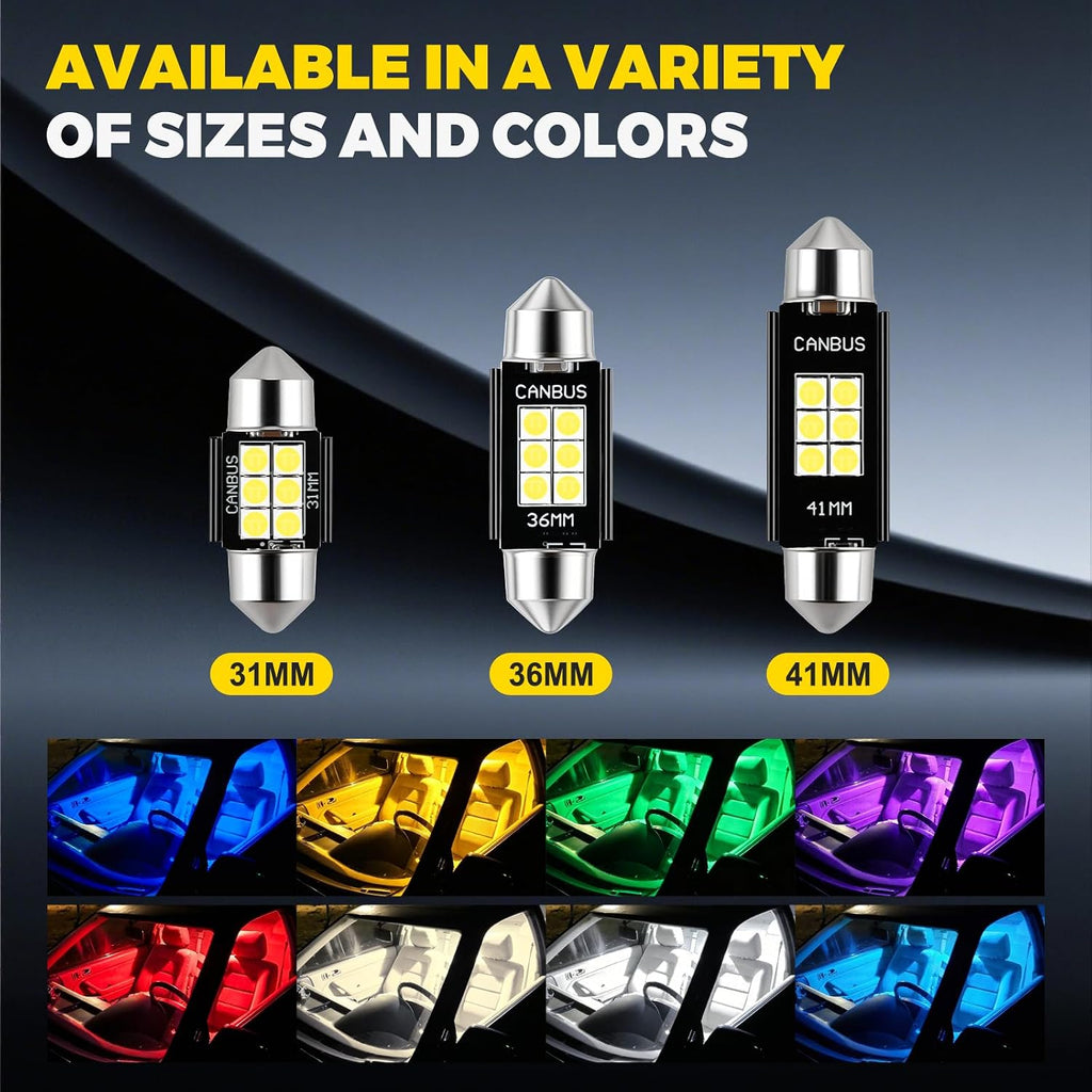 iBrightstar 9-30V Extremely Bright DE3175 DE3021 Festoon LED Bulbs Error Free 1.25" 31mm for Interior Map Dome Lights and License Plate Courtesy Lights, Xenon White