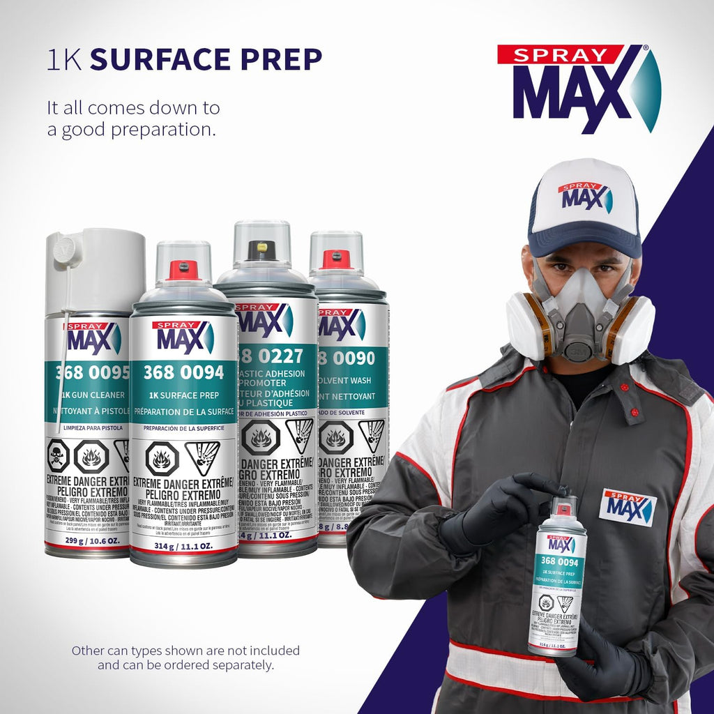 SprayMax 1K Wax & Grease Remover Transparent | Professional Surface Prep Cleaner & Degreaser for Automotive Surfaces |Removes Oil, Grease, Wax, Tar & Silicone |Waterborne Panel Prep Cleaner |11.1 oz