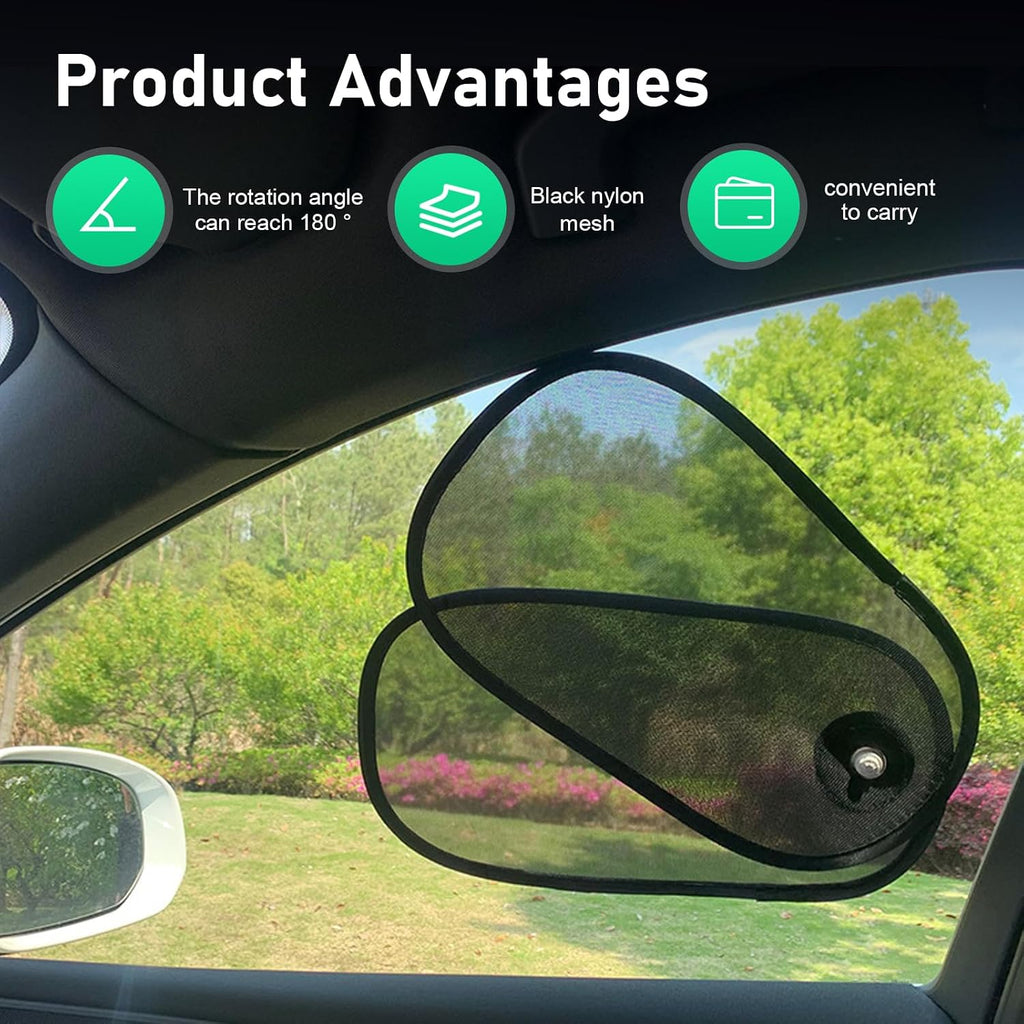2 PCS Rotatable Car Side Window Sun Shades, Adjustable Extender Shade, Heat & Glare Protection Sun Visor with Suction Cup, Foldable Cover for Driver & Passenger Windows (Black)