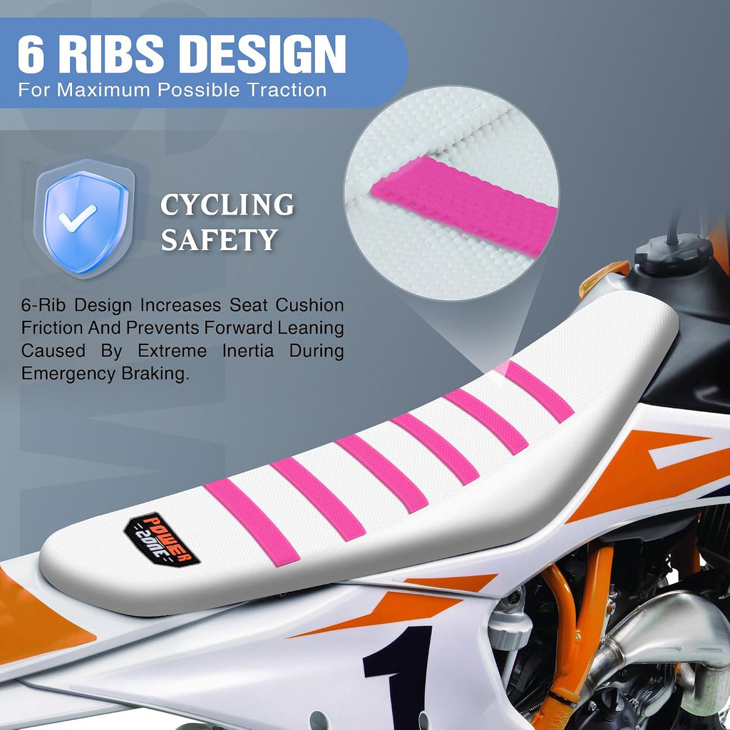 Universal White Dirt Bike Seat Cover, 6 Ribs Motorcycle Enduro Soft Dirt Pit Bike Seat Covers (Pink)