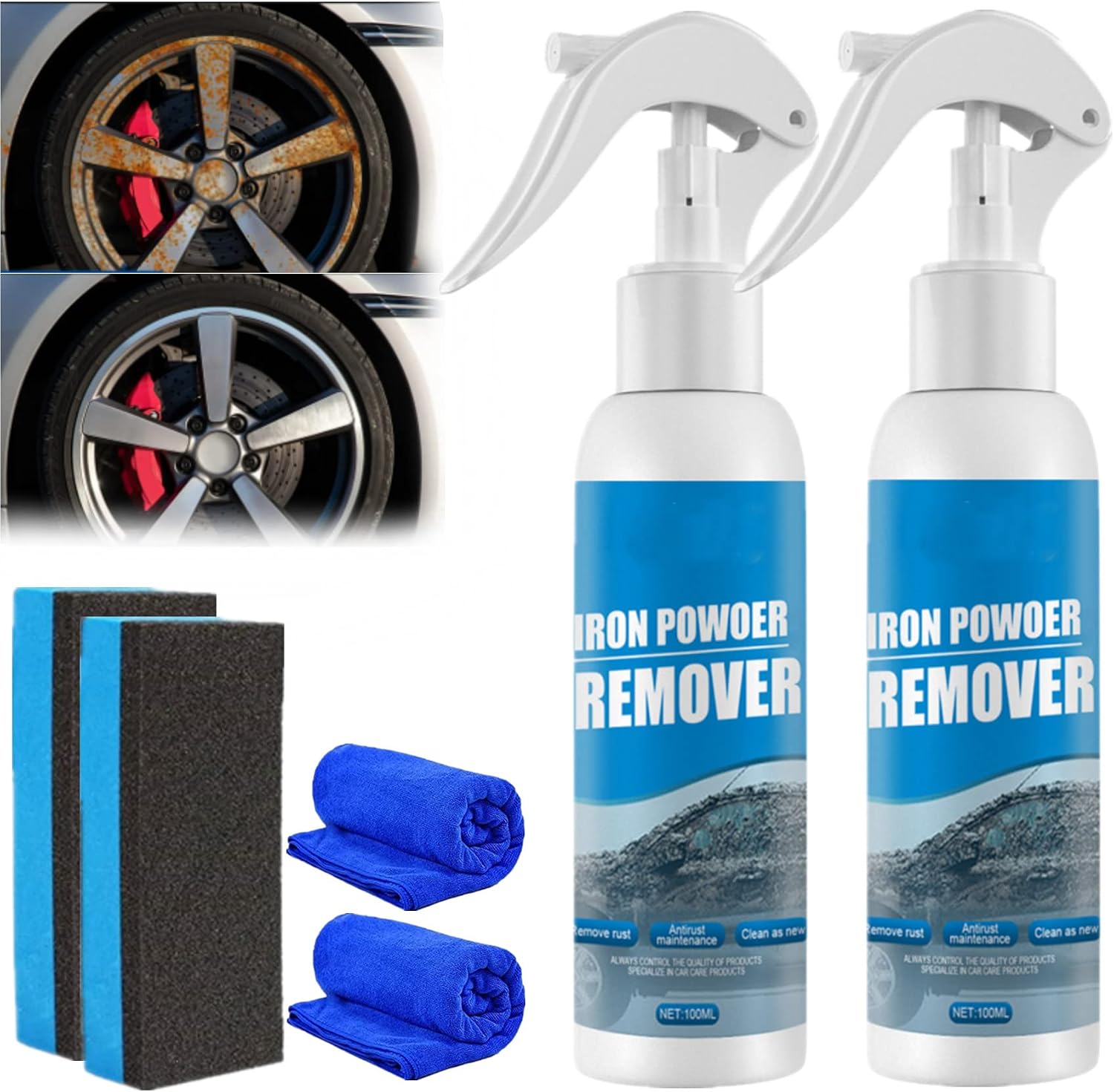 2026 New Multi-Functional Quick-Acting Rust Removal Spray, Iron Powder Remover Spray for Metal Car Steel (100ml *2)