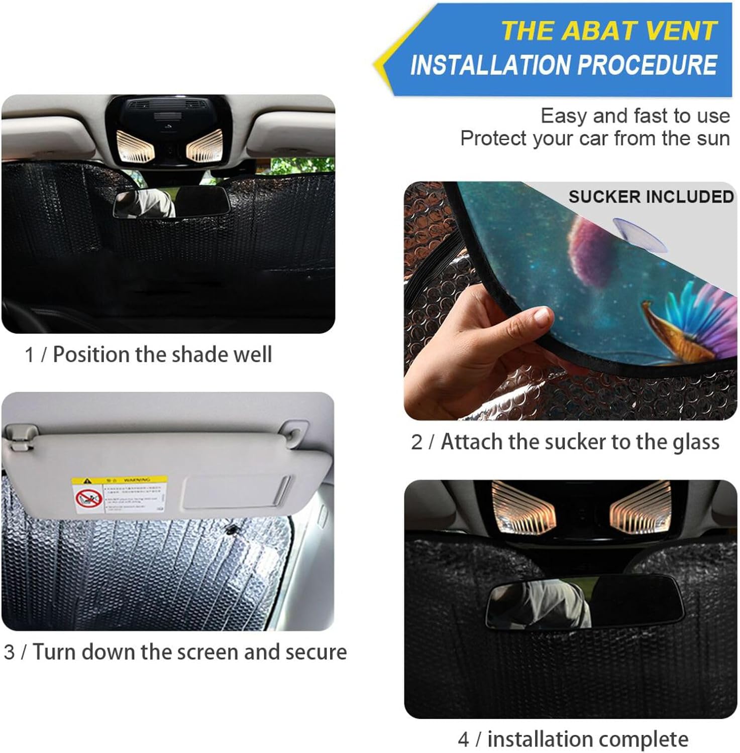 Car Windshield Sunshade Flowers Butterfly Sun Shield 55"X27.6" Blocks UV Rays and Keeps Vehicle Cool