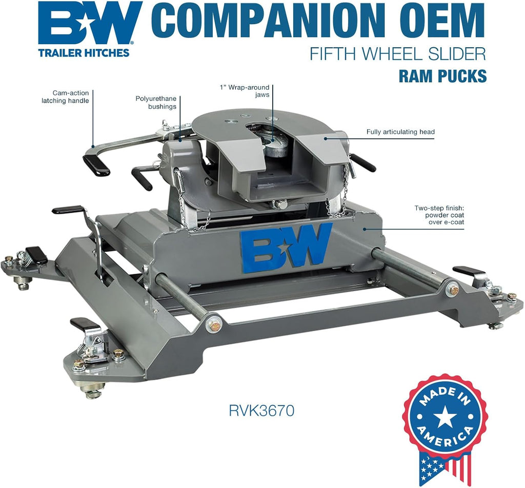 B&W Trailer Hitches Companion OEM Slider Fifth Wheel Hitch - Compatible with Ram OEM Puck System - RVK3670