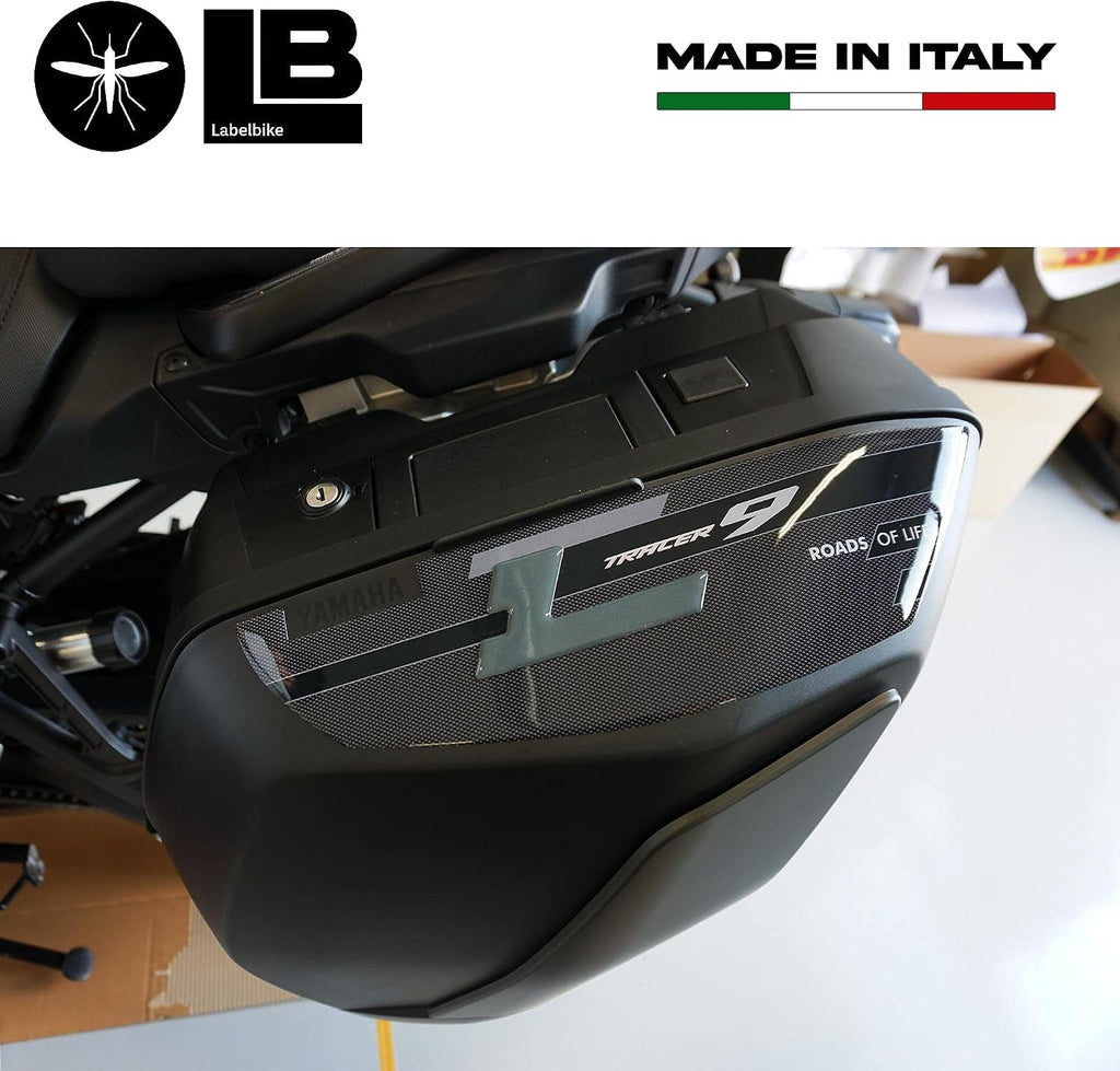 labelbike - 3D Stickers Motorcycle Side Bags Protection and Decoration in Resin Compatible with Yamaha Tracer 9 2021-2026 Color Gray Black Carbon