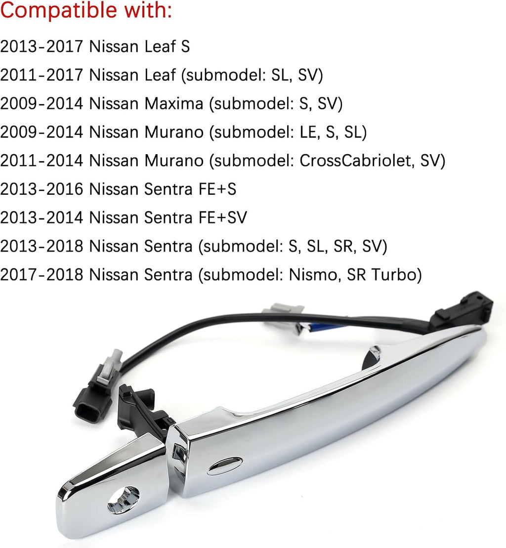 806469N00A Exterior Chrome Door Handle Front Left Driver Side, with Sensor and Smart Keyless Entry System, for 2009-2018 Nissan Sentra/Maxima/Murano/Leaf Replace# 80646-9N00A 806451AA0A