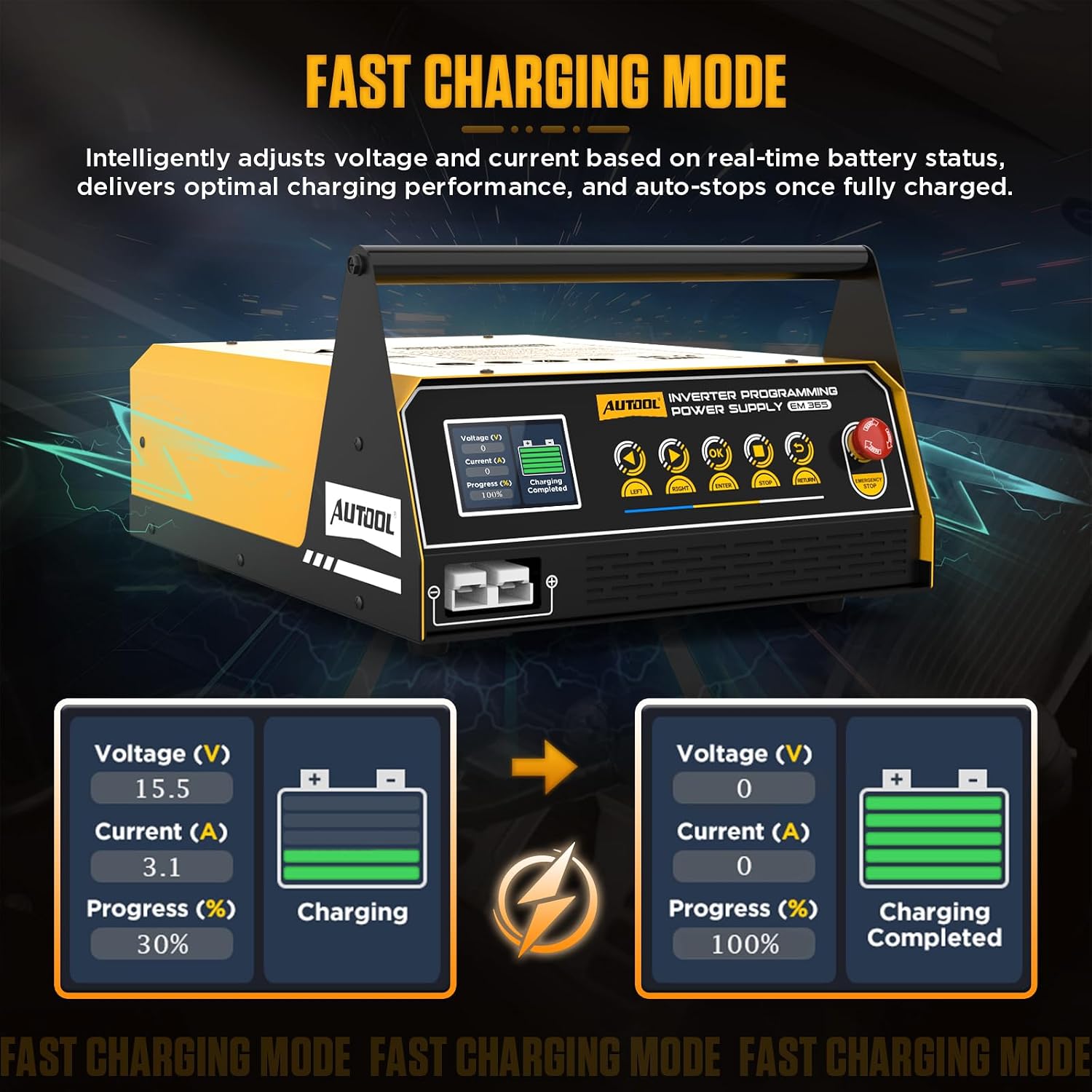AUTOOL EM365 Inverter Programming Power Supply, Power Inverter for Car, 12V Automotive Battery Maintainer with 400A Rated Current, Adjustable 10.8-15V, Multi-Protection