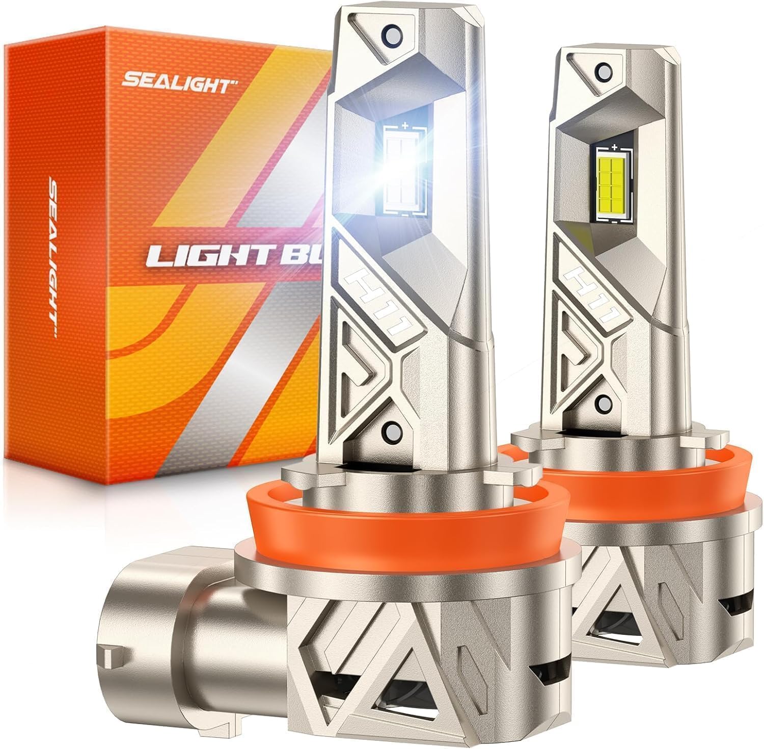 SEALIGHT H11/H8/H9 LED Bulbs, 96000LM 1000% Super Brighter, 6500K Cool White, Real 1:1 Size S6-Pro H16 Fog Light With Cooling Fan, Plug and Play, Pack of 2