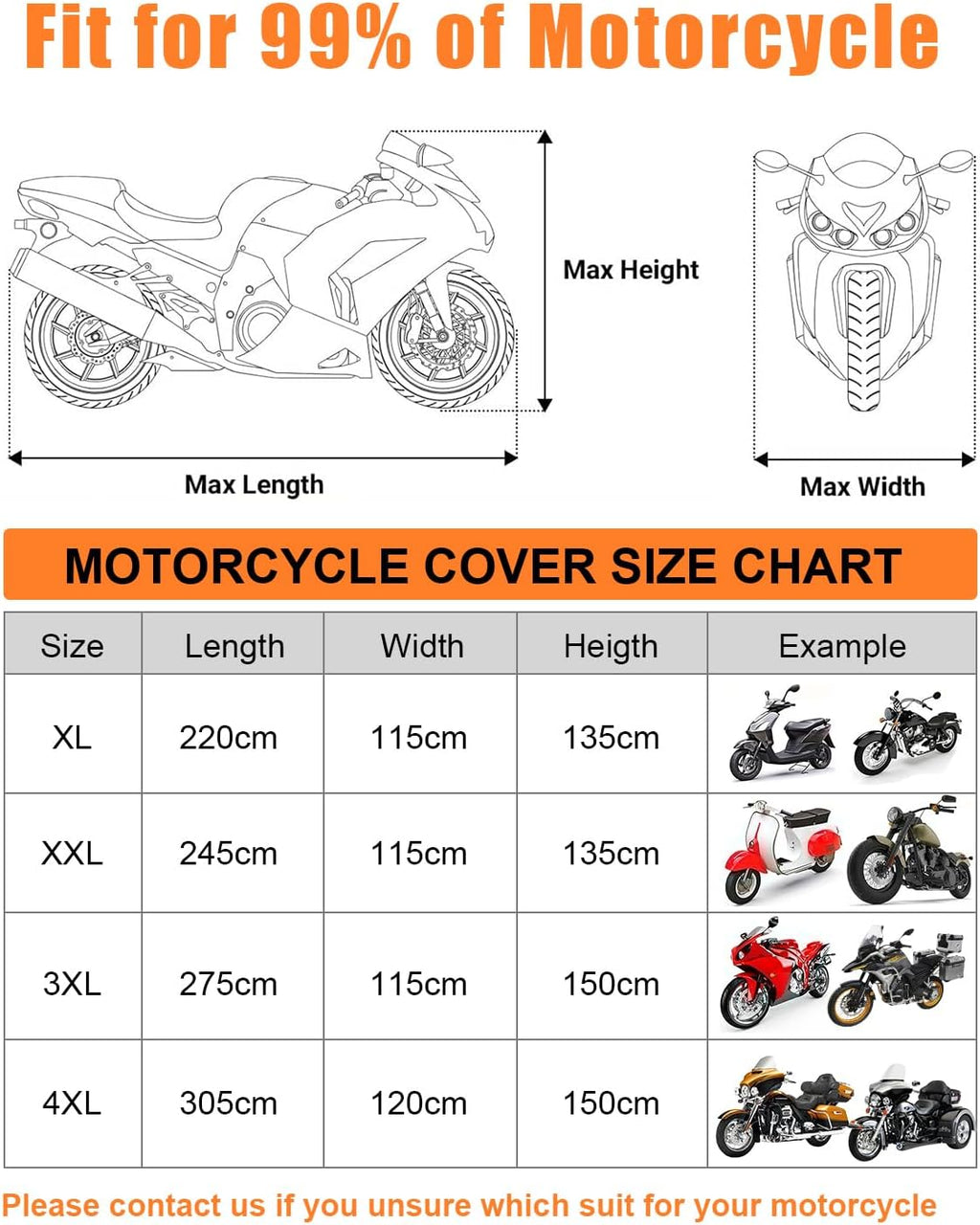 full enclosed motorcycle cover waterproof outdoor fit length showing dimensions