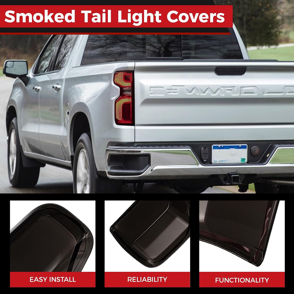 Taillight Protector Covers Compatible with Chevrolet Silverado 2019-2025, Gen 4 ABS Smoked Black Tail Light Protective Bezels, Custom-Fit Rear Taillight Shell Accessories (2PCS)
