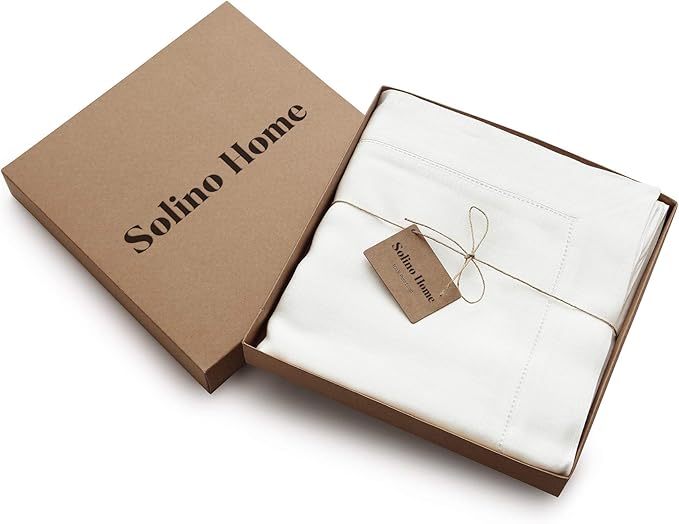 Solino Home Linen Tablecloth 60 x 108 Inch - Classic Hemstitch 100% Pure Line...