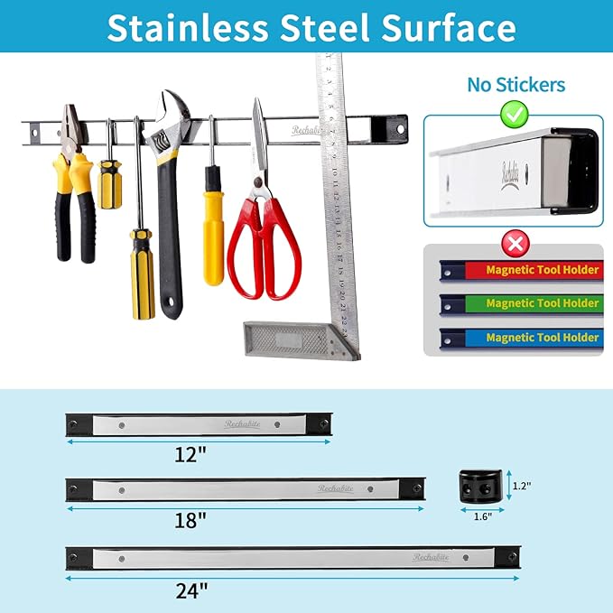 6 Pieces 24" Magnetic Tool Holder Strip, Stainless Steel Surface Tool Magnet Bar - Image 4