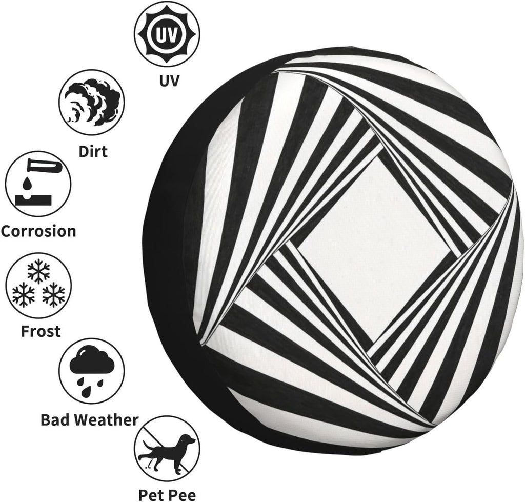 Abstract Black and White Elements Print Universal Spare Tire Cover for Jeep | Wheel Protector Fits Rv, Trailer, Jeep, Shield Tires From Sun, Dirt And Rain For Outdoor Storage