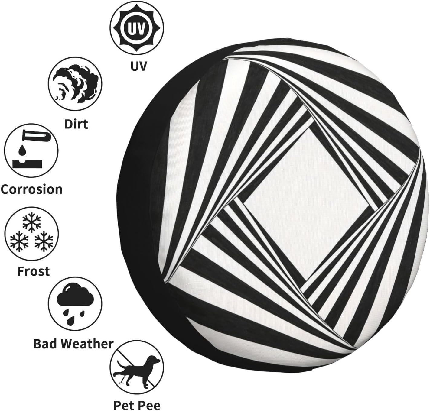 Abstract Black and White Elements Print Universal Spare Tire Cover for Jeep | Wheel Protector Fits Rv, Trailer, Jeep, Shield Tires From Sun, Dirt And Rain For Outdoor Storage