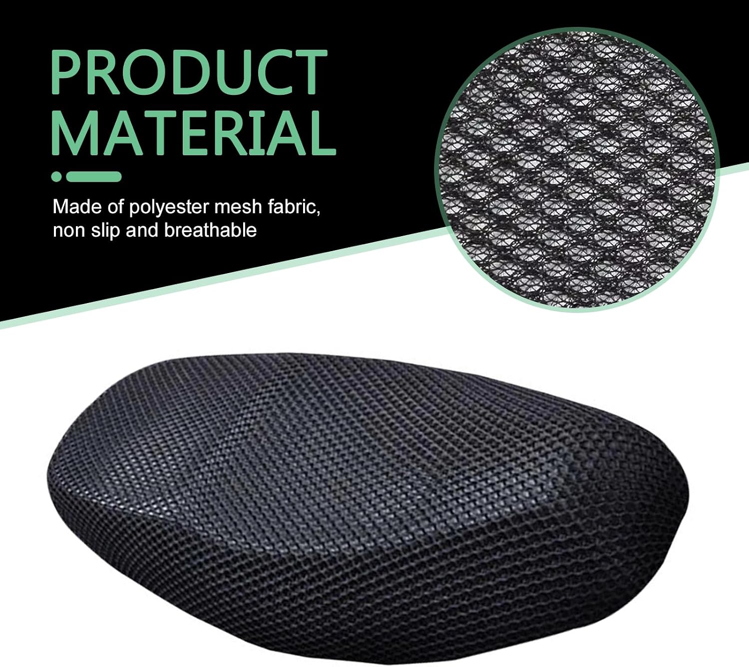 Large Moped Seat Cover, Heat-Insulating Anti-Slip Seat Cushion, Breathable Scratch-Resistant Cushion with 3D Spacer Mesh Fabric, Universal for Most Motorcycles (Black)
