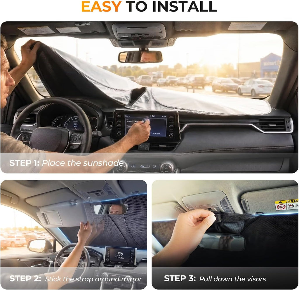 [2026 Upgraded] DooGooCoo Windshield Sun Shade for Honda Pilot 2016-2025 2026 [Cooling Ice-Crystal, 100% Sun Block ] Sun Shade for Car Windshield for Honda Pilot Sunshade, Custom Fit for Pilot.
