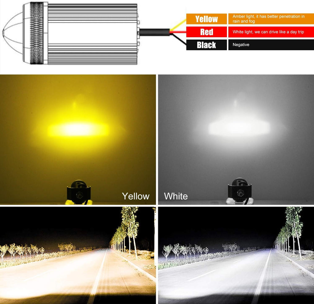GES Motorcycle LED Fog Lights, 2 Pack LED Driving Lights Motorcycle Fog Lights High Low Beam White Yellow Headlights Fog Lamps Electric Work Driving Headlamp Spot Lamps for for Bike